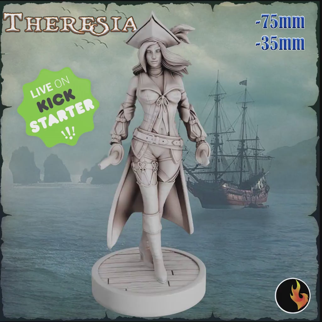 Female Pirate Gunslinger Miniature | Swashbuckler Rogue PC NPC | UNPAINTED Resin DnD 5E Pathfinder