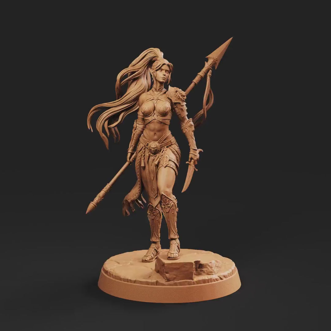 Female Elf Polearm Master Miniature, Thalira Spear Fighter Gladiator, PaintedOrNot Original DnD Pathfinder