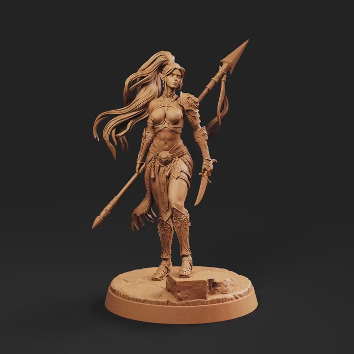 Female Elf Polearm Master Miniature, Thalira Spear Fighter Gladiator, PaintedOrNot Original DnD Pathfinder