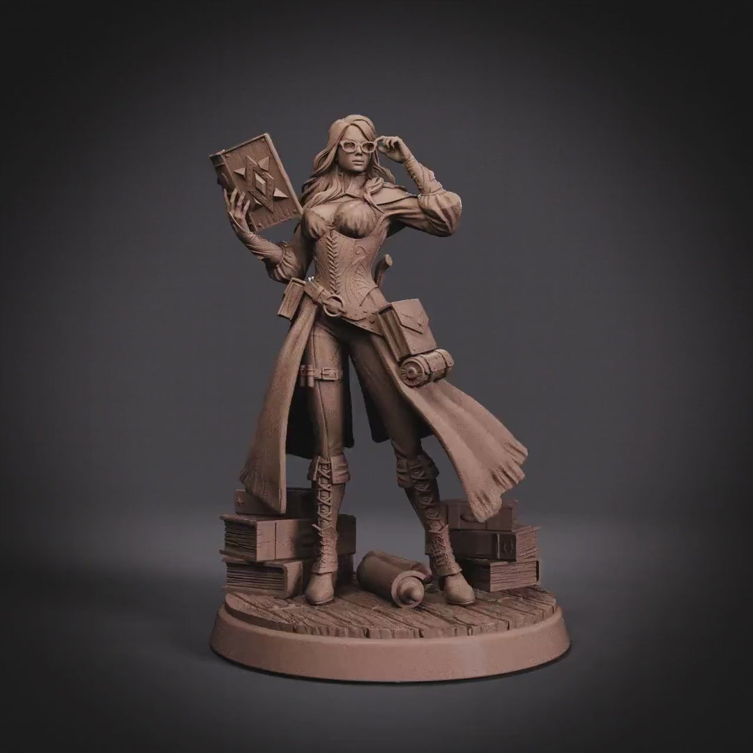 Female Wizard Miniature | Diviner Mage with Book | Resin 28mm 32mm 54mm 75mm 100mm