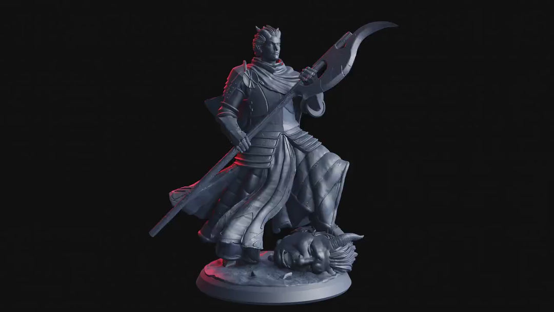 Tiefling Paladin Fighter Glaive Miniature dnd 5e Pathfinder Unpainted Resin 5 Sizes Polearm Master