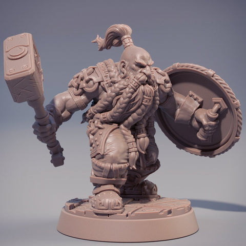 Dwarf Fighter | Dwarf | Miniatures | Hammer & Shield | Dungeons and Dragons | 28mm, 32mm 75mm | Pathfinder | Figure for Painting| Daybreak