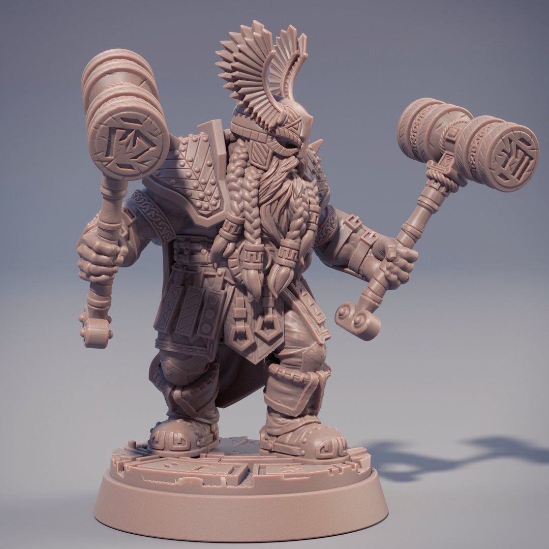 Dwarf Fighter | Dwarf | 2 warhammers| Fighter | Dungeons and Dragons | 28mm and 32mm | 75mm Tall Pathfinder | Mini Painting|