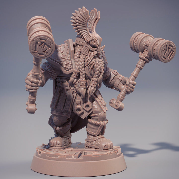 Dwarf Fighter | Dwarf | 2 warhammers| Fighter | Dungeons and Dragons | 28mm and 32mm | 75mm Tall Pathfinder | Mini Painting|