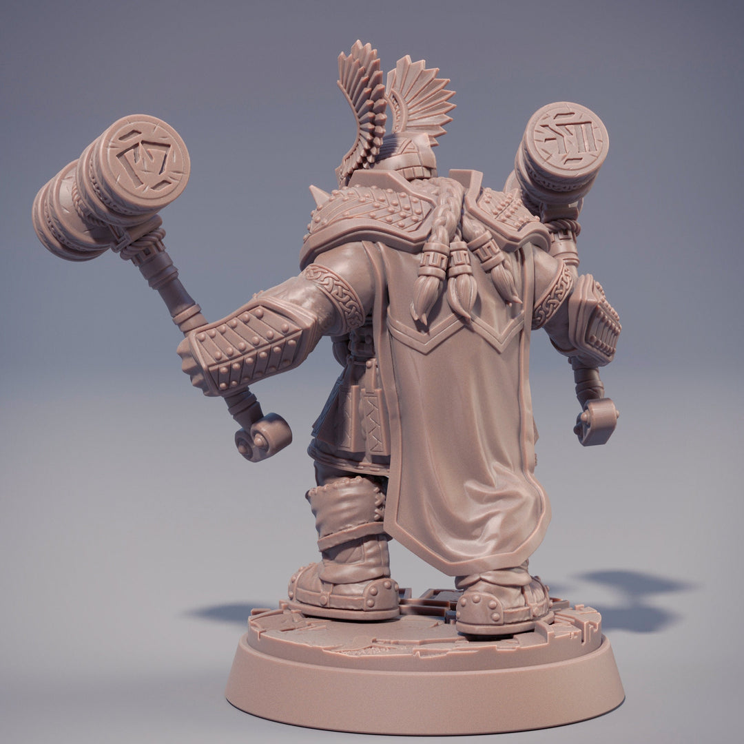 Dwarf Fighter | Dwarf | 2 warhammers| Fighter | Dungeons and Dragons | 28mm and 32mm | 75mm Tall Pathfinder | Mini Painting|
