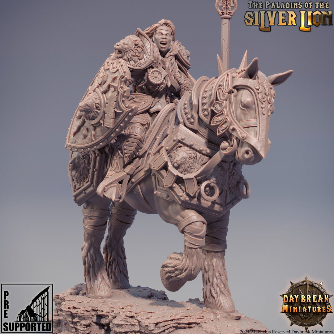 Paladin | Mounted Female Knight  | Miniature | Heavy Armor | Dungeons and Dragons | 28mm Scale | 32mm scale | Pathfinder | AOS ||