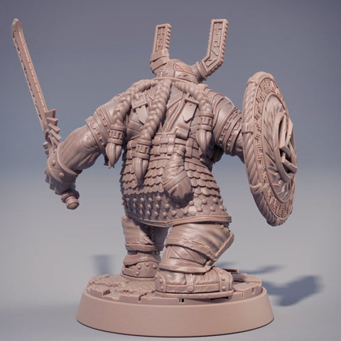 Dwarf Fighter Sword and Shield Miniature |  | Dungeons and Dragons | 28mm, 32mm,75mm Scales | Pathfinder | Figure for Painting