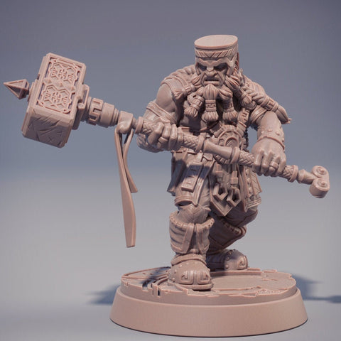 Dwarf Fighter | Dwarf | Miniatures | Maul | Fighter | Dungeons and Dragons | 28mm and 32mm | Pathfinder | Figure for Painting|