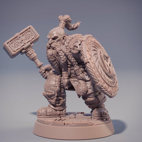 Dwarf Fighter | Dwarf | Miniatures | Hammer & Shield | Dungeons and Dragons | 28mm, 32mm 75mm | Pathfinder | Figure for Painting| Daybreak