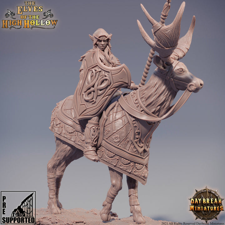 Female Wood Elf Ranger Mounted on Stag | Miniature | 28mm Scale | 32mm Scale | 75mm Scale | Pathfinder | DnD | Elf Figurine unpainted |