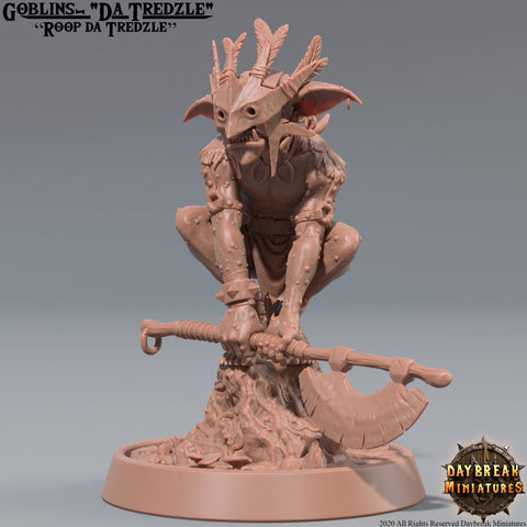 Goblin Axe Warrior | DnD Miniatures | Dungeons and Dragons | 28mm, 32mm, 75mm scale| Pathfinder | Figure for Painting| Gloomspite Glitz