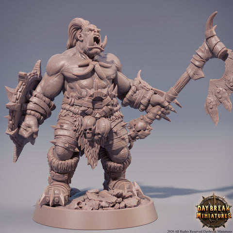 Half-orc Barbarian|  Orc War Chief | Player character | Miniature | Megaboss | Dungeons and Dragons | 28mm | 32mm | 75mm tall Pathfinder |