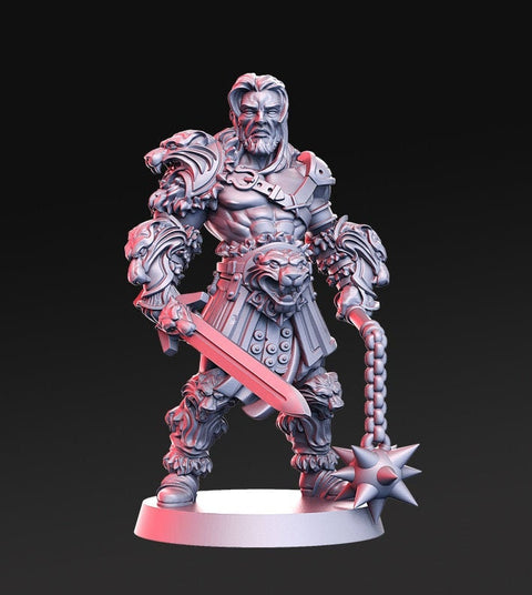 Gladiator Fighter | Resin | Dual Wielder Sword and Morningstar | Dungeons and Dragons | 28mm and 32mm | Pathfinder | Figure for Painting |