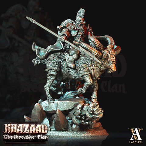 Dwarf Fighter Mounted on Ram | Scale 28mm, 32mm, 75mm | Resin Miniature | Dungeons and Dragons Pathfinder | Figure Painting |