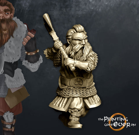 Dwarf Adventurer Miniature Dungeons and Dragons | 28mm, 32mm Scale | Pathfinder Figure | DnD | Dwarf with Axe Figurine unpainted |