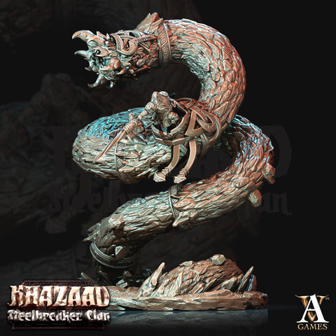 Dwarf Fighter Mounted on Gargantuan Worm | 160mm, Scale 28mm/32mm | Resin Miniature | Dungeons and Dragons Pathfinder |