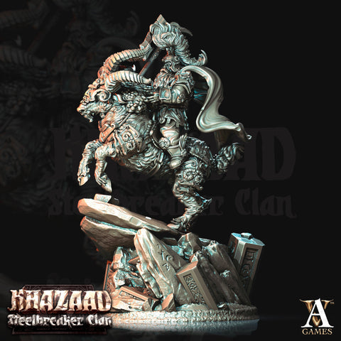 Dwarf Fighter Mounted on Ram | Scale 28mm, 32mm, 75mm | Resin Miniature | Dungeons and Dragons Pathfinder | Figure Painting |