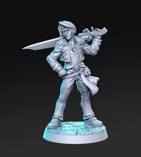 Fighter Gunslinger Cal Lionclaw Classic JRPG | 28mm,32mm,75mm Scale | Unpainted resin Figurine D&D Tabletop Fantasy Miniature Gaming