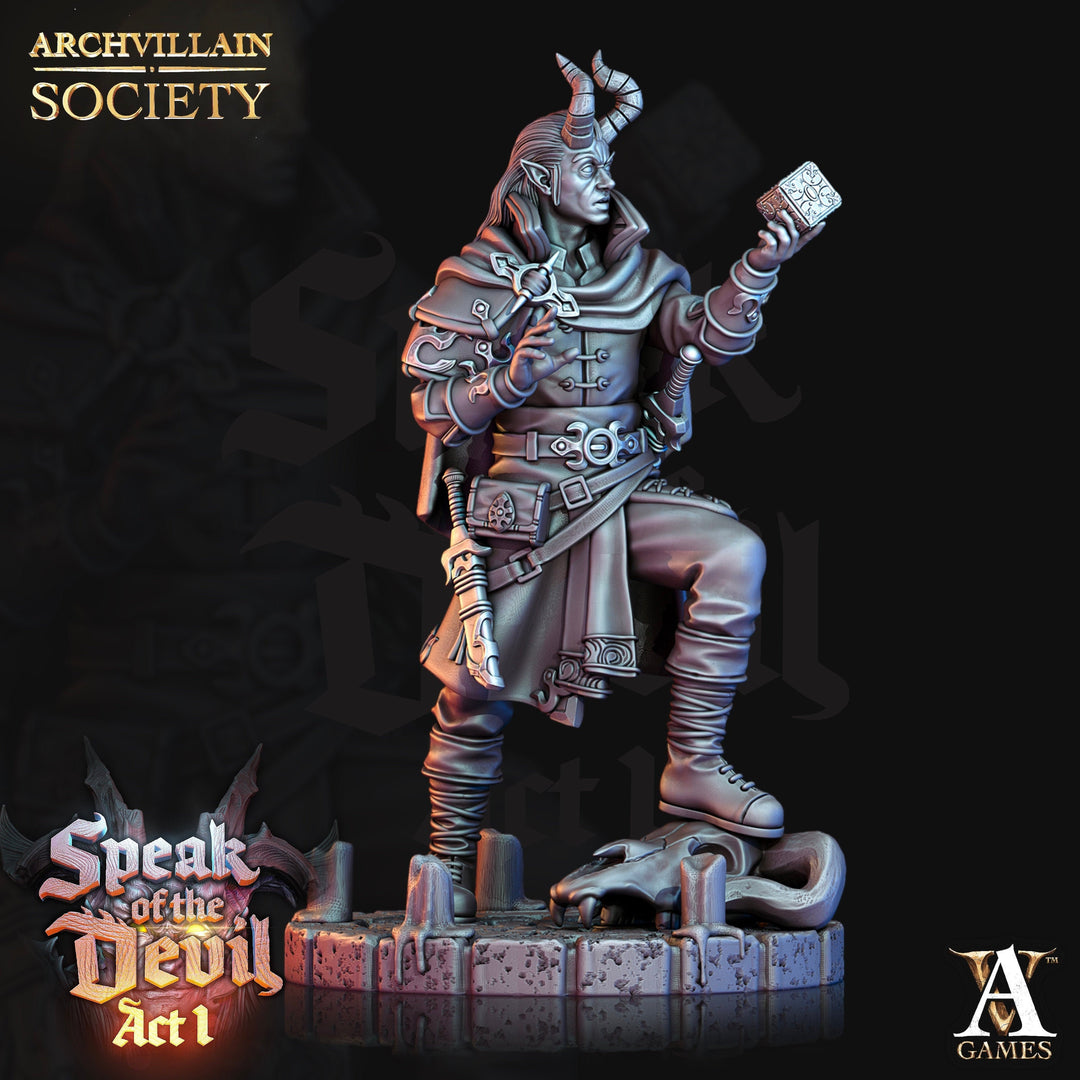 Tiefling Warlock Miniature | 28mm, 32mm, 75mm Scales | Dungeons and Dragons | Pathfinder | Figure for Painting |