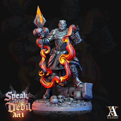 Hellfire Inquisitor Miniature | 28mm, 32mm, 75mm Scales | Archvillain Games|  Dungeons and Dragons | Pathfinder | Figure for Painting |