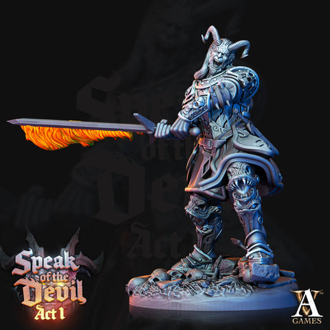 Tiefling Oathbreaker Paladin Fighter Miniature | 28mm, 32mm, 75mm Scales | Dungeons and Dragons | Pathfinder | Figure for Painting |