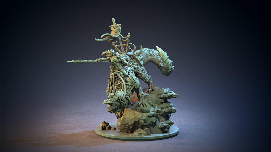 Female Pinup Beastmaster Ranger Drake Rider | 100mm tall with Base Resin Miniature | Dungeons and Dragons | DnD 5e | Figure Role Playing