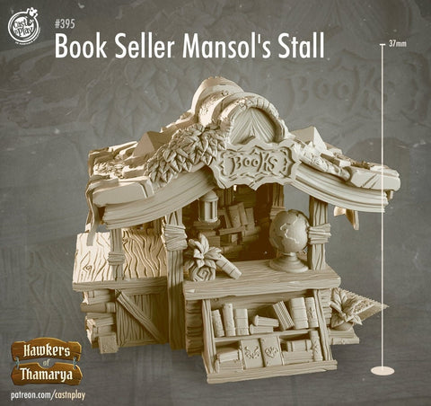 Book Seller Stall w/ NPC Dealer mini  | 28mm, 32mm| Dungeons and Dragons 5e Miniatures | Pathfinder | Figurine | DnD |