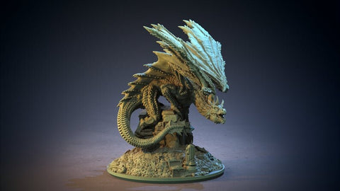 Adult Golden Dragon | 100mm tall with Base Resin Miniature | Dungeons and Dragons | Pathfinder Miniatures | DnD 5e | Figure Role Playing