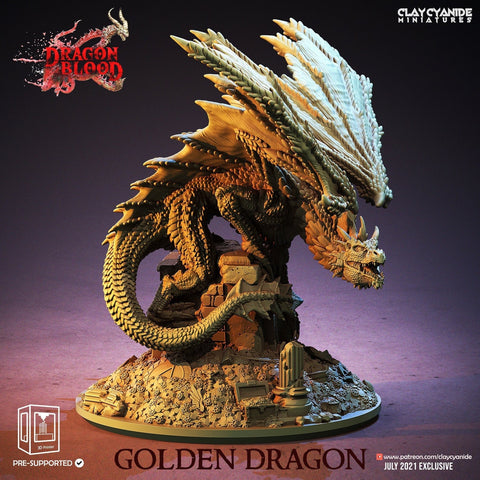 Adult Golden Dragon | 100mm tall with Base Resin Miniature | Dungeons and Dragons | Pathfinder Miniatures | DnD 5e | Figure Role Playing