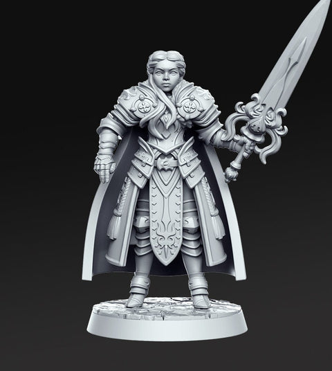 Female Paladin Fighter Knight in plate mail | 28mm,32mm,75mm Scale Miniature Unpainted resin Figurine D&D Tabletop Fantasy Miniature Gaming