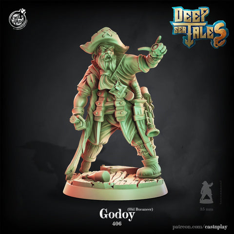 Bucaneer Pirate Ship Captain | 28mm, 32mm, 75mm Scale | Dungeons and Dragons 5e Miniatures | Pathfinder | Figurine | DnD Mini | Resin