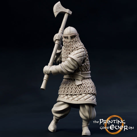 Fighter Axe man in Chainmail | 28mm Scale | 32mm Scale | 75mm Scale Pathfinder Figure | DnD | miniature Figurine unpainted |