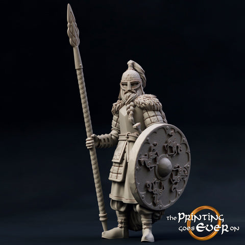 Fighter Spearman with shield in Studded Leather | 28mm Scale | 32mm Scale | 75mm Scale Pathfinder Figure |DnD| miniature Figurine unpainted|