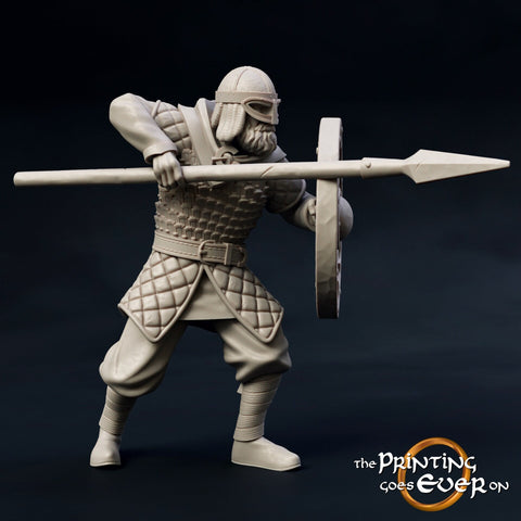 Fighter Spearman with shield in Studded Leather | 28mm Scale | 32mm Scale | 75mm Scale Pathfinder Figure |DnD| miniature Figurine unpainted|