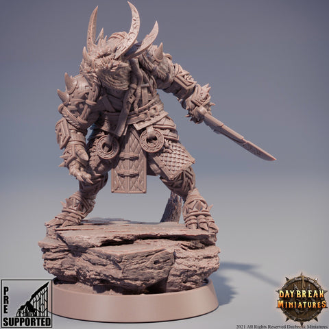 Dragonborn Fighter mini | 28mm, 32mm, 75mm Scale Resin Miniature | Dungeons and Dragons Miniatures | Pathfinder |