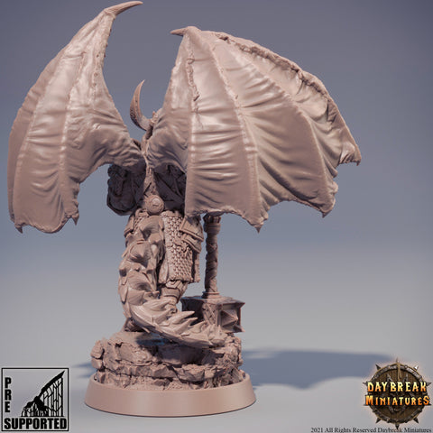 Winged Dragonborn Cleric with War Hammer | 28mm, 32mm, 75mm Scale Resin Miniature | Dungeons and Dragons | Pathfinder |