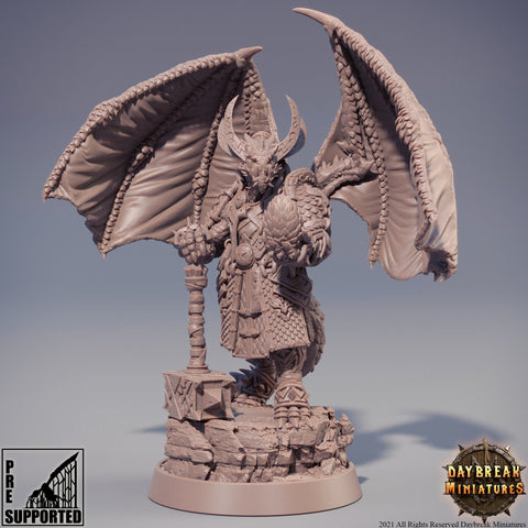 Winged Dragonborn Cleric with War Hammer | 28mm, 32mm, 75mm Scale Resin Miniature | Dungeons and Dragons | Pathfinder |