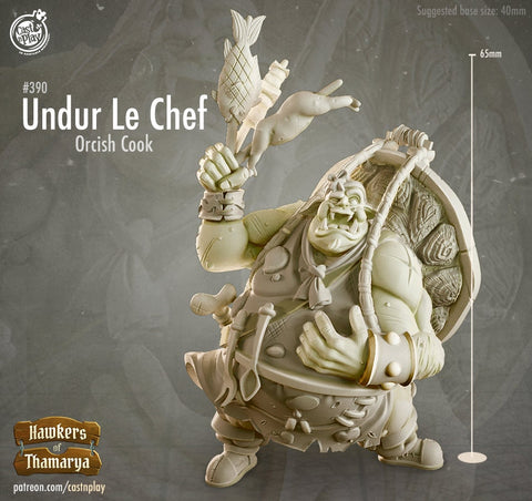 Undur's Dire Pig Grill w/ NPC Orc Chef mini  | 28mm, 32mm, 75mm Scale | Dungeons and Dragons 5e Miniatures | Pathfinder | Figurine | DnD |