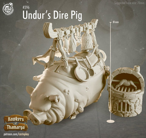 Undur's Dire Pig Grill w/ NPC Orc Chef mini  | 28mm, 32mm, 75mm Scale | Dungeons and Dragons 5e Miniatures | Pathfinder | Figurine | DnD |