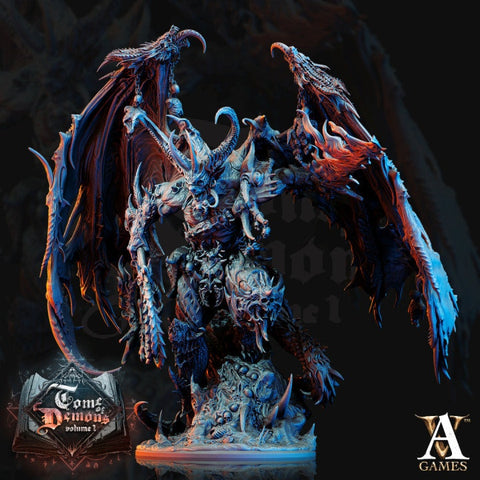 Demon Lord with Flaming Sword and Whip 120mm| Amazing details | 3d printed | Out of the Abyss | Demon | Dungeons and Dragons |