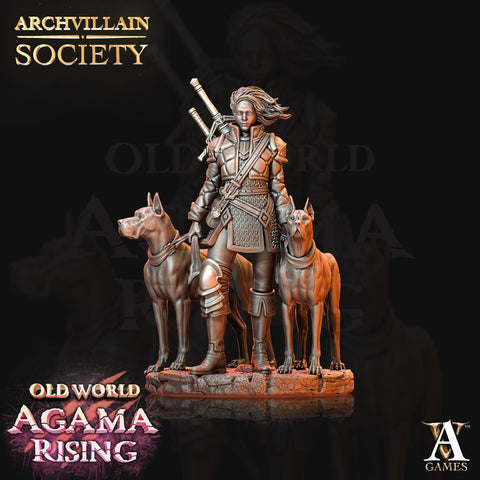 Human Female Ranger Beastmaster with two Hounds PC or NPC | 28mm, 32mm, 75mm Scales | Dungeons and Dragons | Pathfinder |