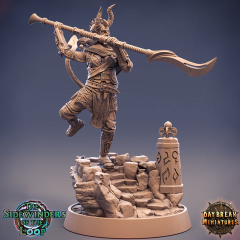 Tiefling Fighter Pole Arm Master | 28mm, 32mm, 75mm Scale Resin Miniature | Dungeons and Dragons | Pathfinder |