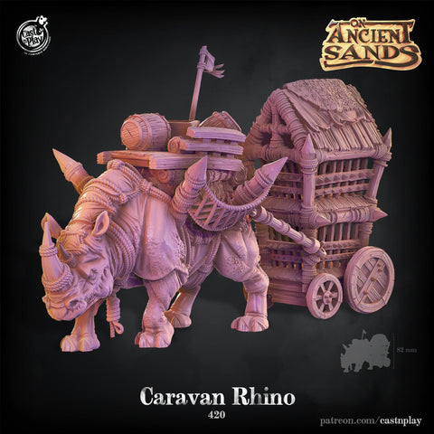 Full Rhino Caravan Wagon or Naked Rhino |  28mm and 32mm Scales Available | D&D Resin Dungeons and Dragons | Pathfinder Tabletop Cast N Play