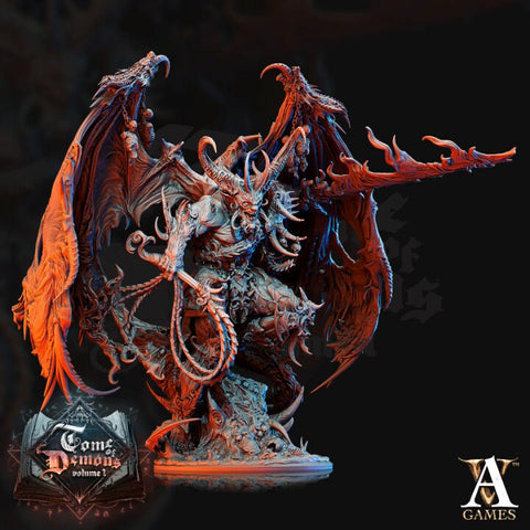 Demon Lord with Flaming Sword and Whip 120mm| Amazing details | 3d printed | Out of the Abyss | Demon | Dungeons and Dragons |