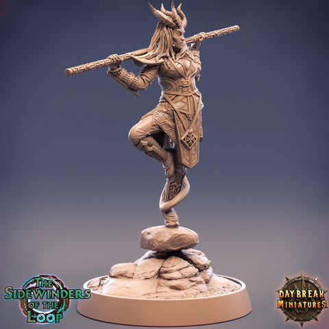 Female Tiefling Monk | 28mm, 32mm, 75mm Scale Resin Miniature | Dungeons and Dragons | Pathfinder |