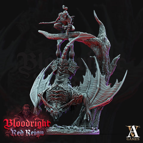 Dire Bat Vampire monstrosity with Rider | 28mm and 32mm Scale (110mm/125mm high) | Undead Dungeons and Dragons 5e Miniatures | Pathfinder |