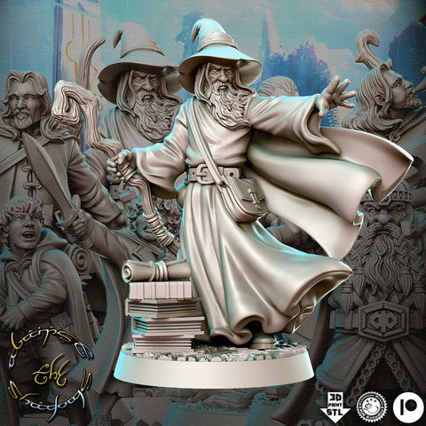 Wizard with staff | 28mm Scale | 32mm Scale Miniature | 75mm Scale | RN Estudio unpainted resin Figurine mini - D&D