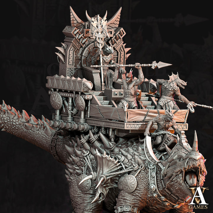 Titanoceratus Lizardmen Lizard Folk Warband 175mm Tall | 75mm Intricate decorative Base | Resin 3d printed | Dungeons and Dragons |