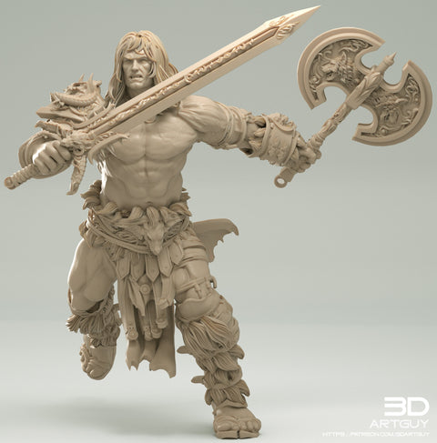 Human Barbarian Gladiator 2 weapons PC or NPC | 28mm, 32mm Scales also 50mm and 100mm | Dungeons and Dragons | Pathfinder |