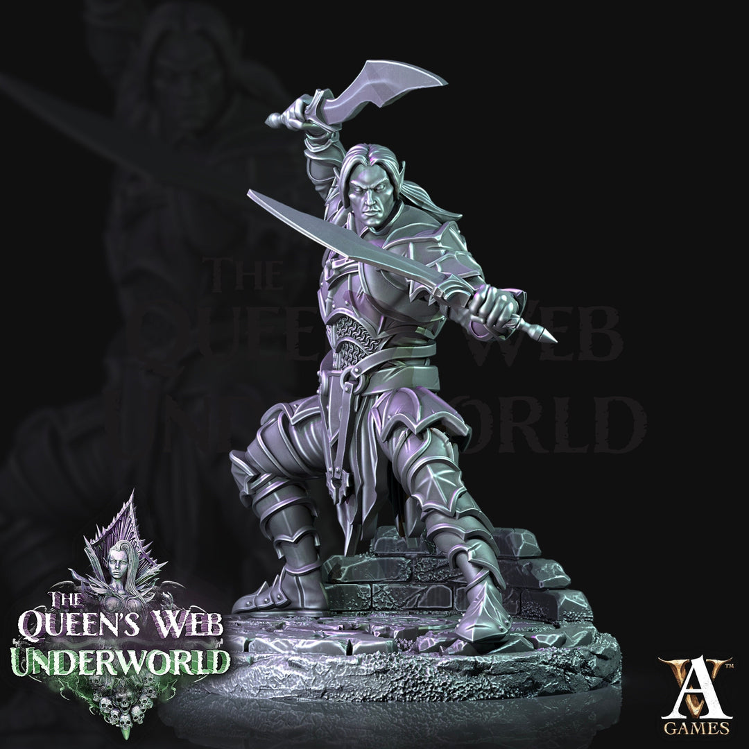Dark Elf Drow Fighter | 28mm, 32mm, 75mm | DnD 5e Miniature | Dungeons and Dragons | Baenere | Melee-Magthere Menzoberranzan
